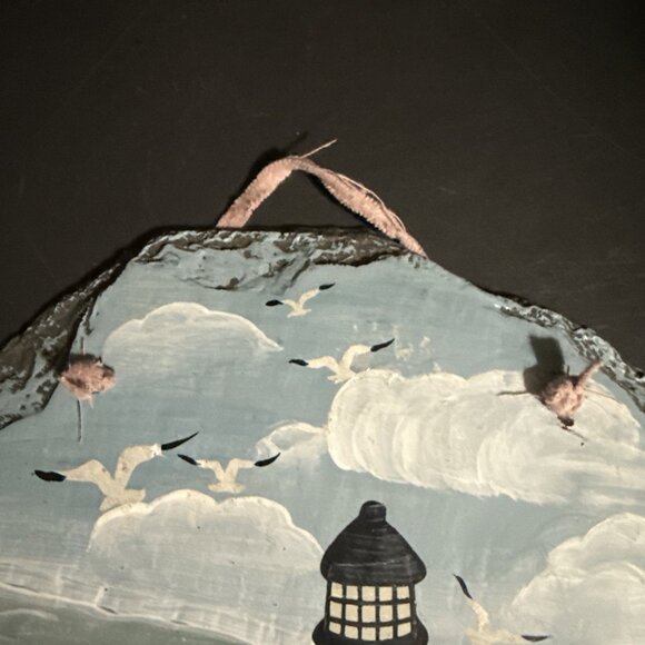 Vintage Young's Incorporated Slate Plaque Lighthouse Hand Painted 13"L x 10"W - Picture 3 of 16